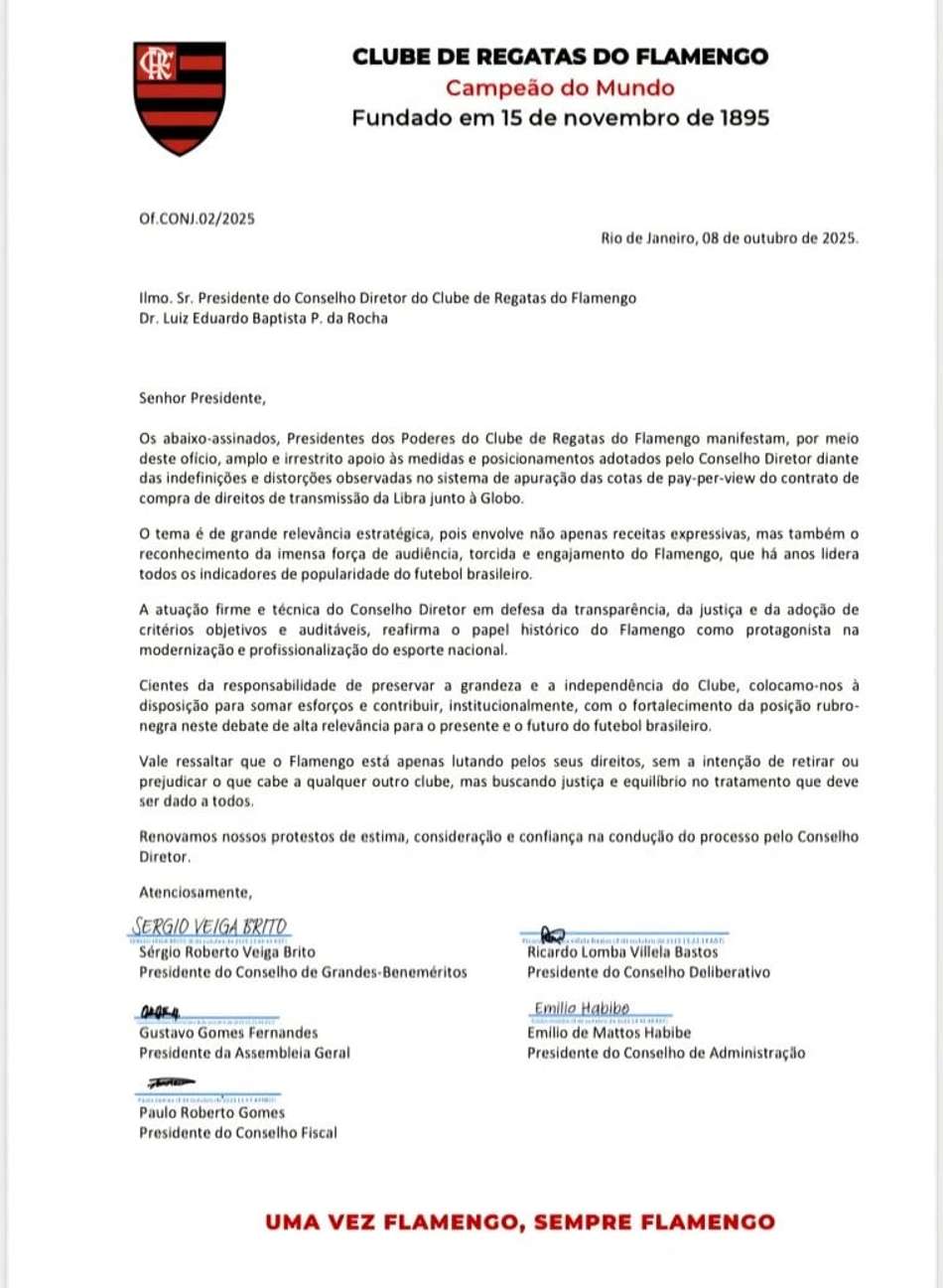 Carta assinadas por presidentes do Flamengo (Foto: Divulgação)