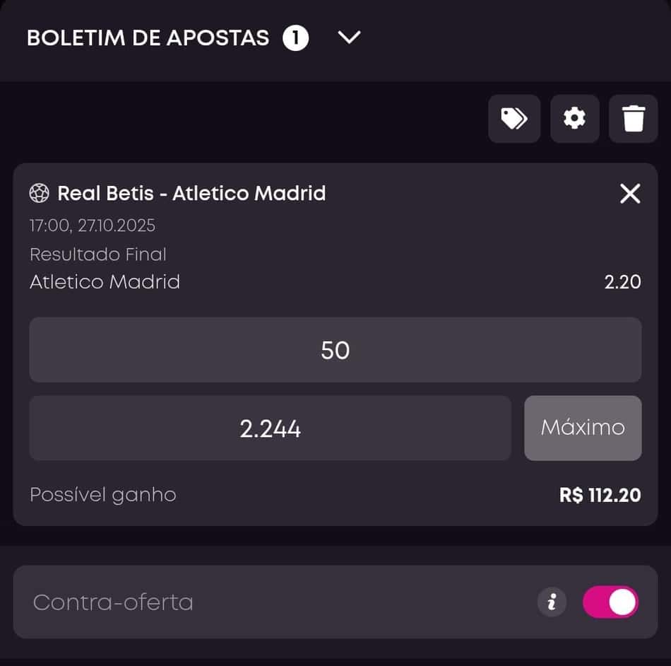 Captura de tela do bônus Vbet de Contra Oferta para aposta simples