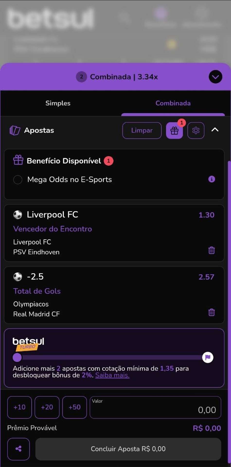 Cupom de apostas na Betsul com odds múltiplas na Liga dos Campeões UEFA