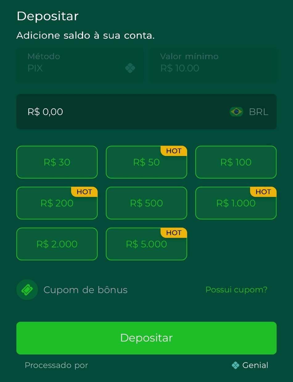 Captura de tela de depósito na Lotogreen.