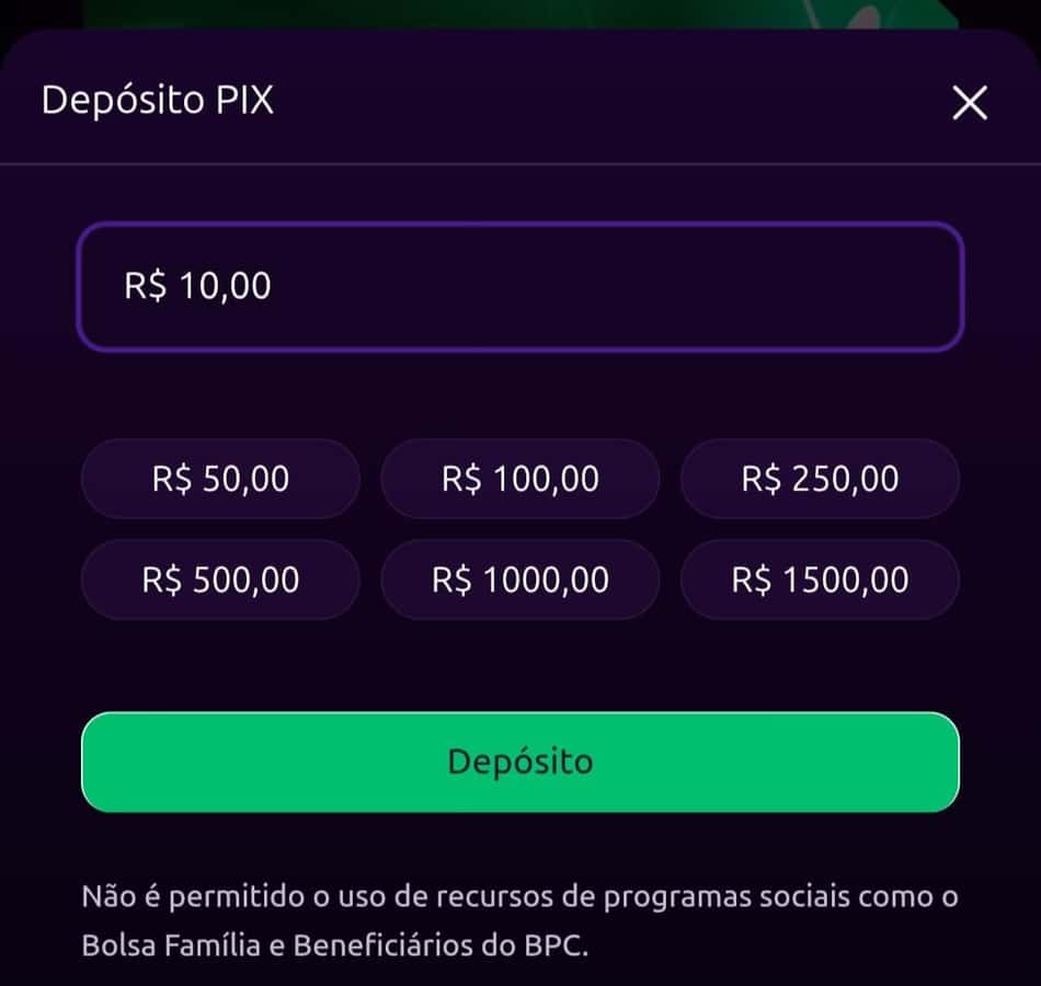 Captura de tela da página de depósito Pix da Reals Bet.