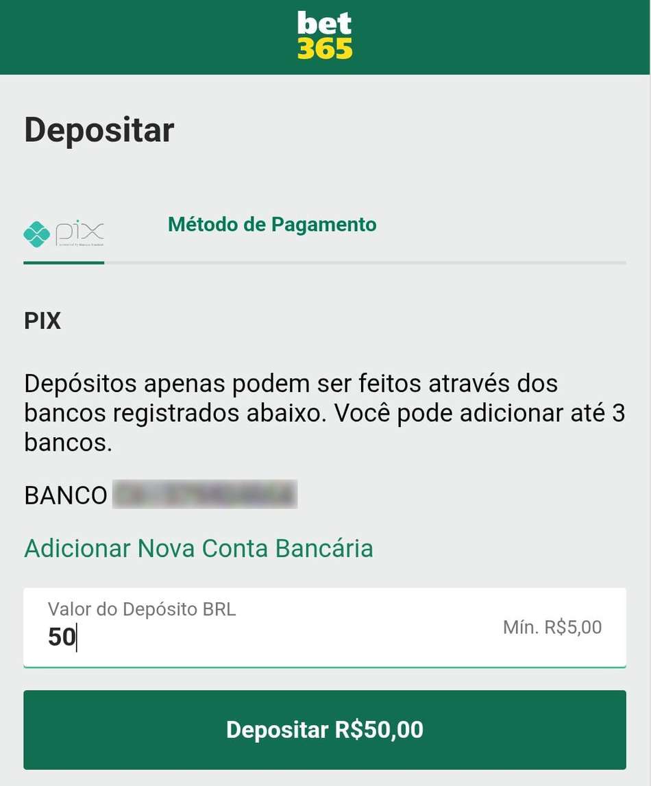 Captura de tela de um depósito com Pix bet365.