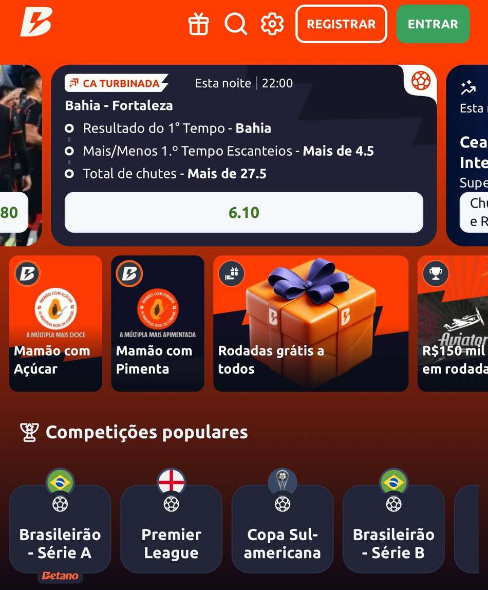 Captura de tela mostra apostas na Betano com odds aumentadas em linhas de Escanteio.