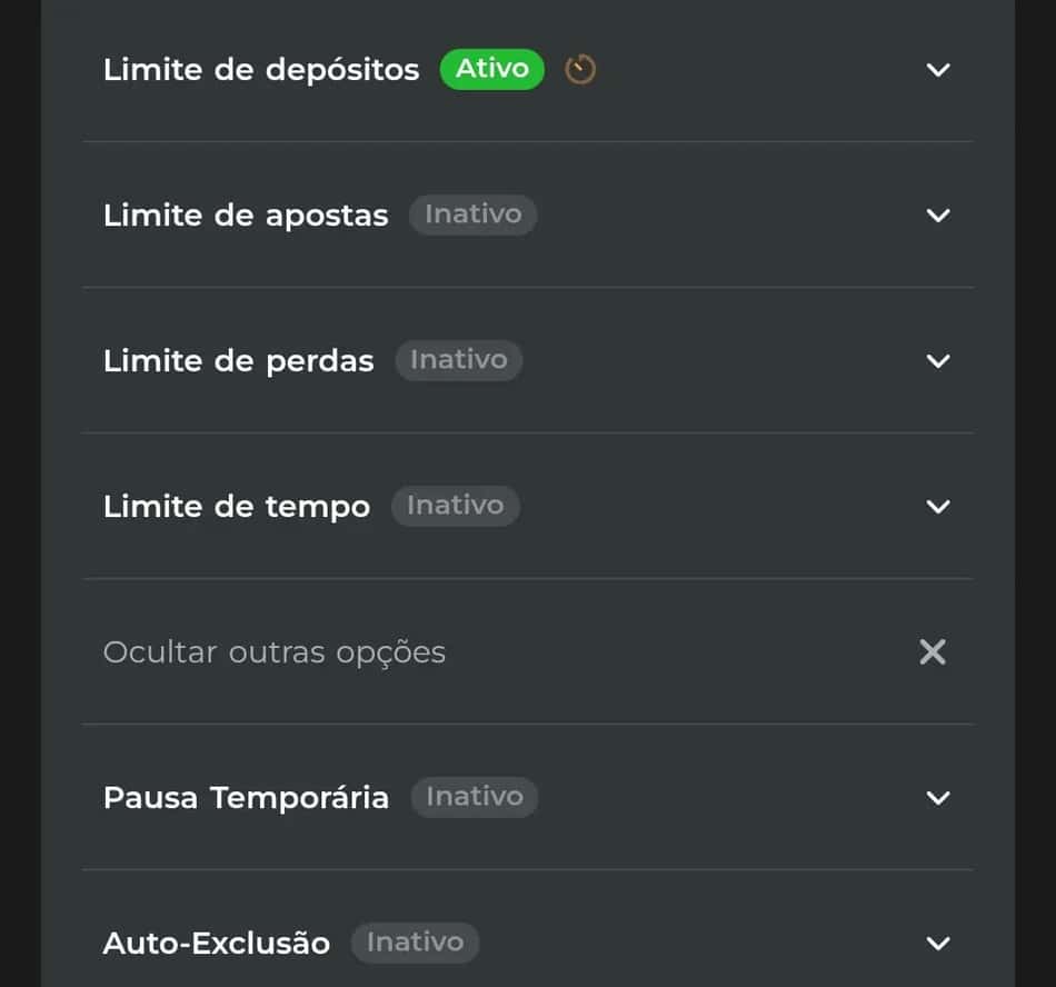 Captura de tela das ferramentas de jogo responsável que provam que a Esportiva Bet é confiável.