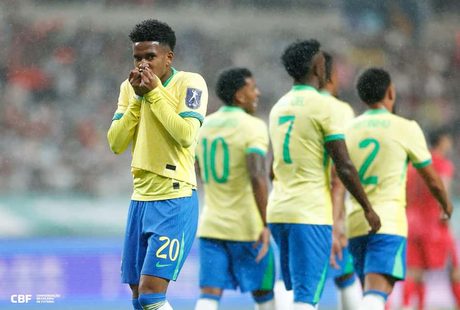 Estêvão marcou duas vezes na goleada do Brasil sobre a Coreia do Sul