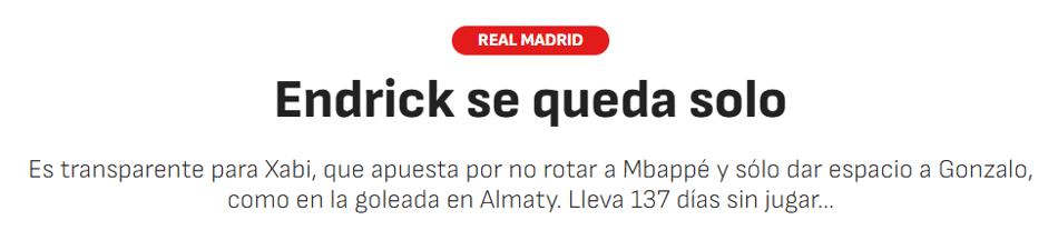 Jornal "As" sobre a situação de Endrick no Real Madrid (Foto: Reprodução/As)
