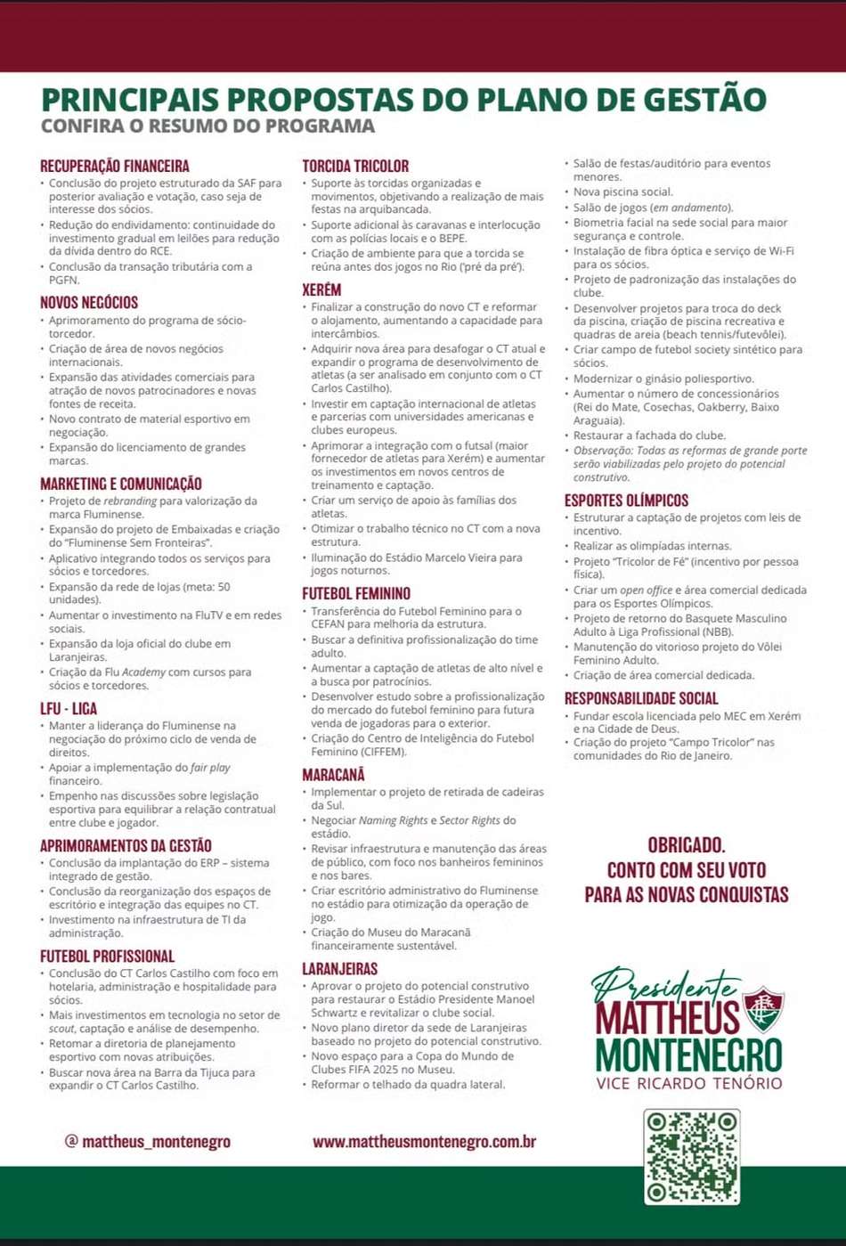 Propostas da chapa de Mattheus Montenegro para o Fluminense (Foto: Reprodução)