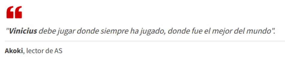 Tradução: Vinícius tem que jogar onde sempre jogou, onde foi o melhor do mundo.