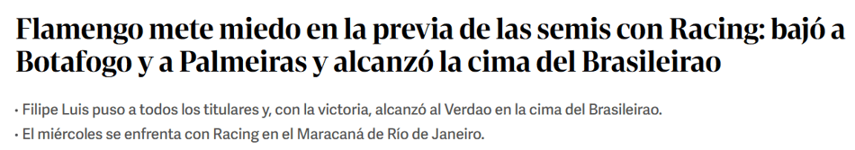 Jornal "Clarín" sobre a vitória do Flamengo contra o Palmeiras no Brasileirão (Foto: Reprodução/Clarín)