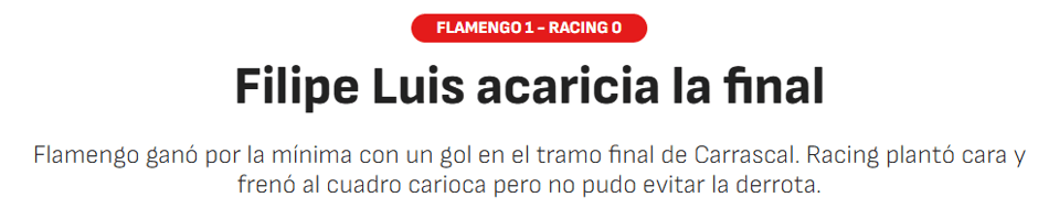 Jornal "As" sobre a partida enrte Flamengo e Racing (Foto: Reprodução/As)