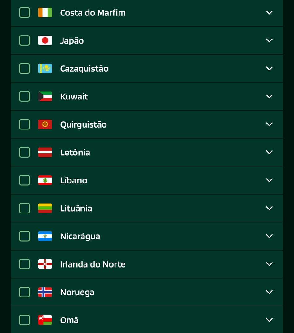 Captura de tela mostra ligas de futebol disponíveis na Lotogreen.
