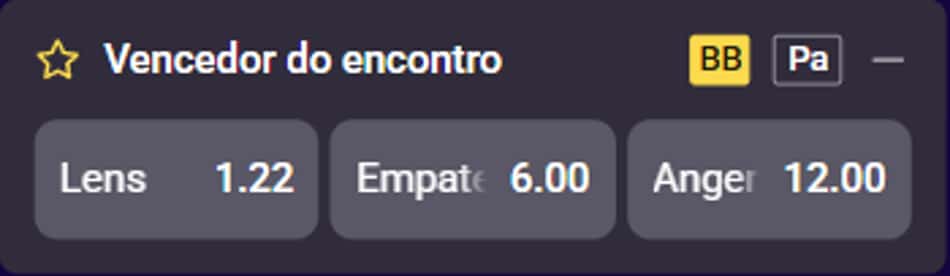 Mercado de vencedor do jogo na Multibet com odds para Lens, empate e Angers