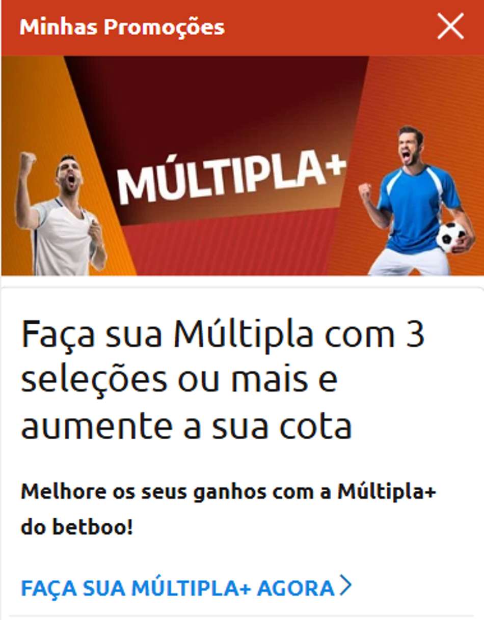 Promoção Múltipla+ Betboo com aumento de cota em apostas combinadas