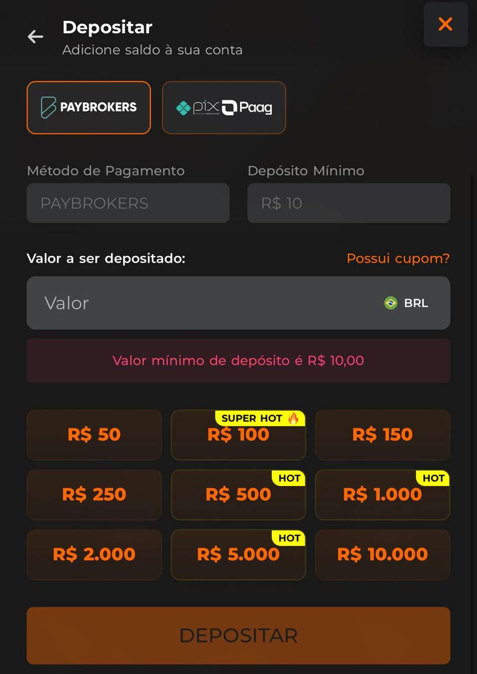Captura da tela de pagamentos via Pix na Esportiva Bet.