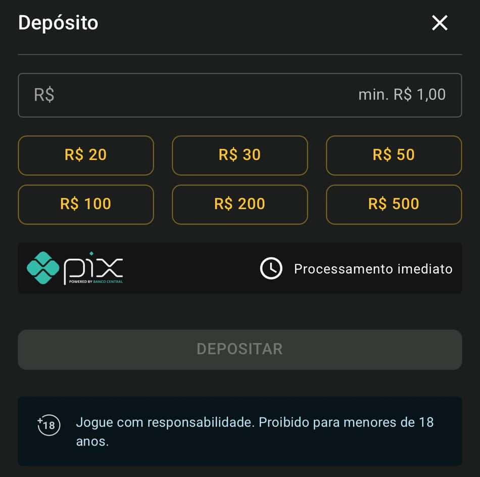 Captura de tela de depósito via Pix na Jogo de Ouro.