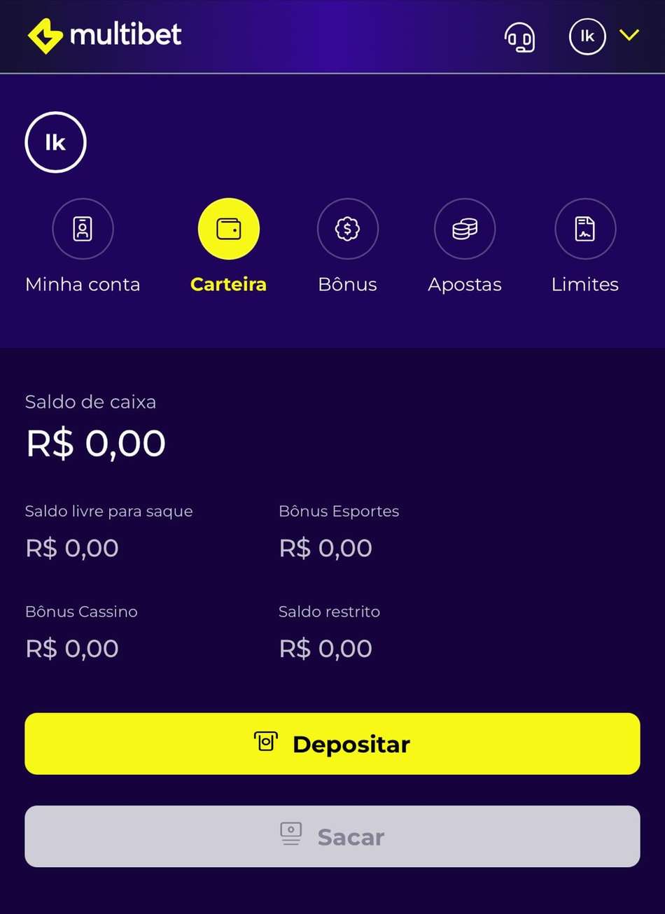 Captura da tela de depósitos e saques via Pix na Multibet.