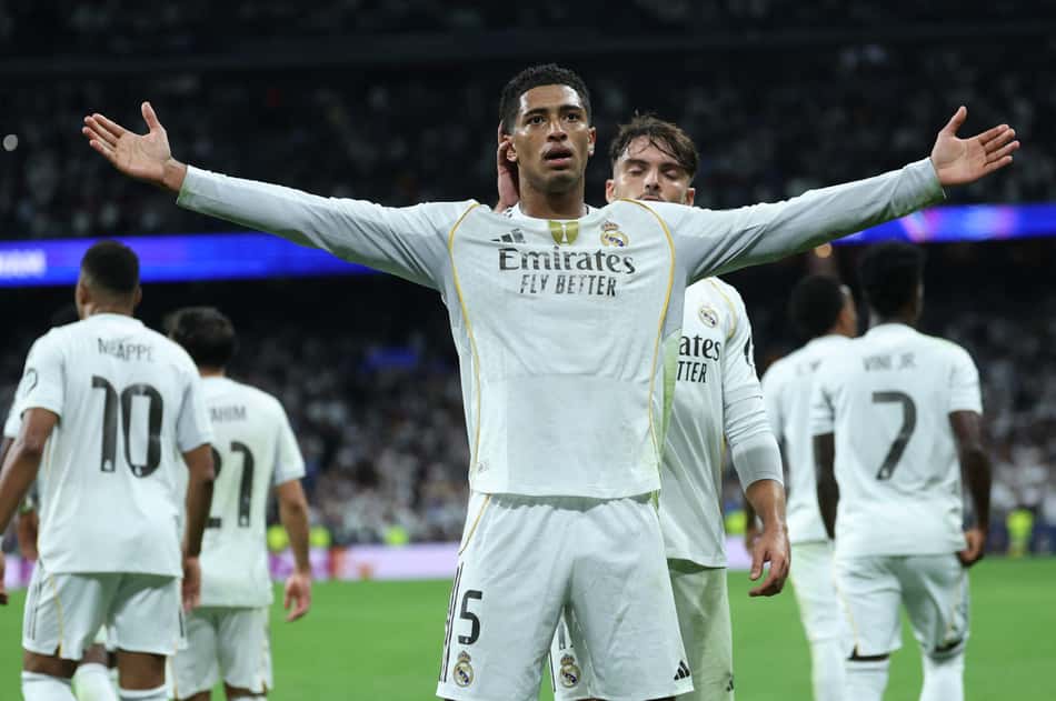 Bellingham comemorando gol marcado contra a Juventus (Foto: Thomas Coex/AFP)