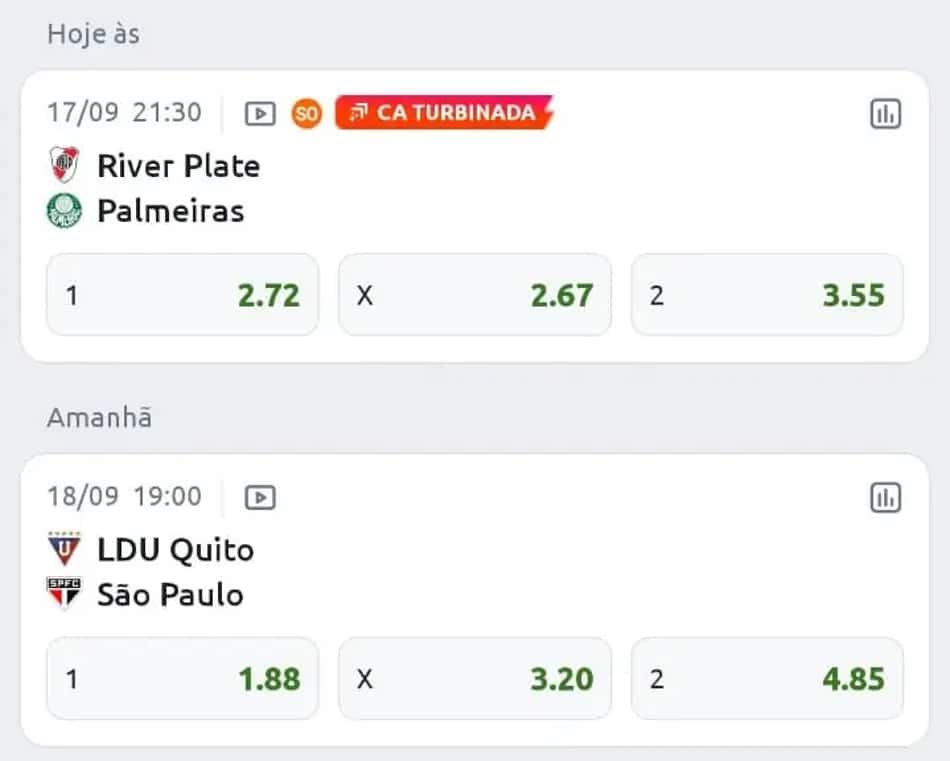 Eventos esportivos com transmissão no Betano App tendo odds referentes ao momento da captura da tela.
