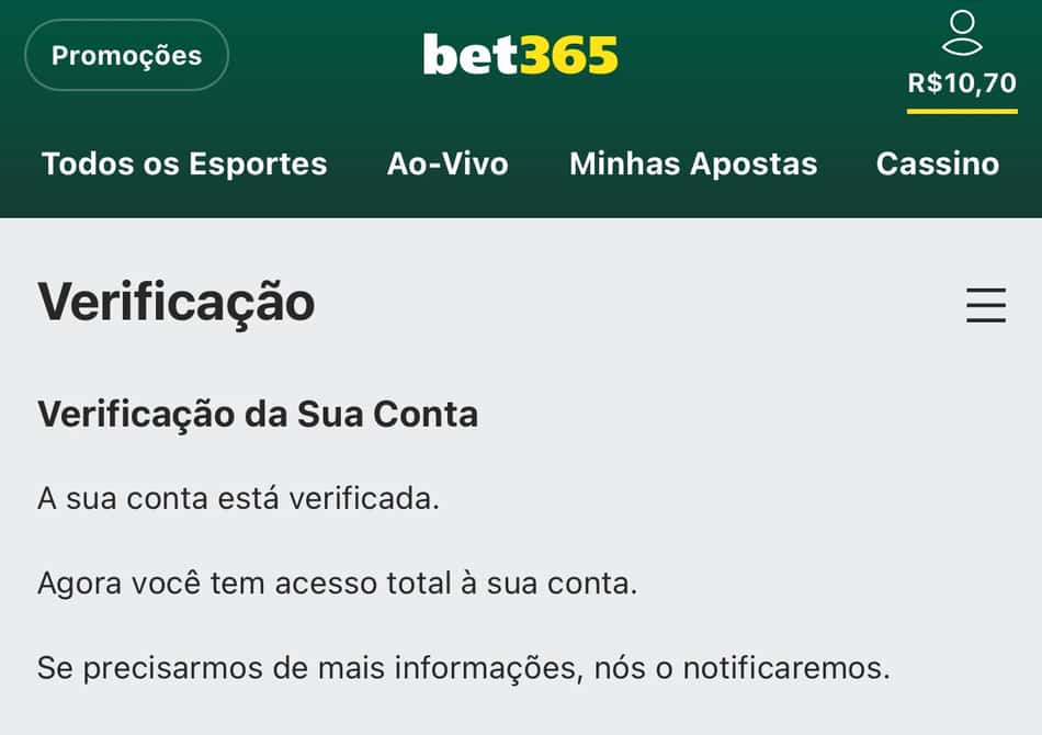 Captura da tela de verificação de conta na bet365