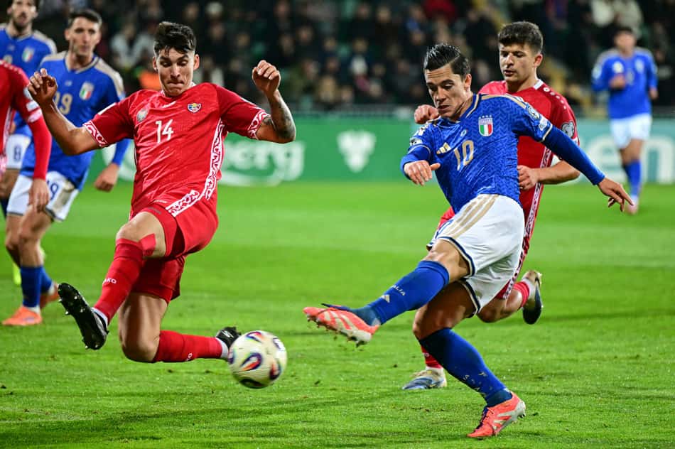 Raspadori em ação pela Itália contra a Moldávia, pelas Eliminatórias da Europa