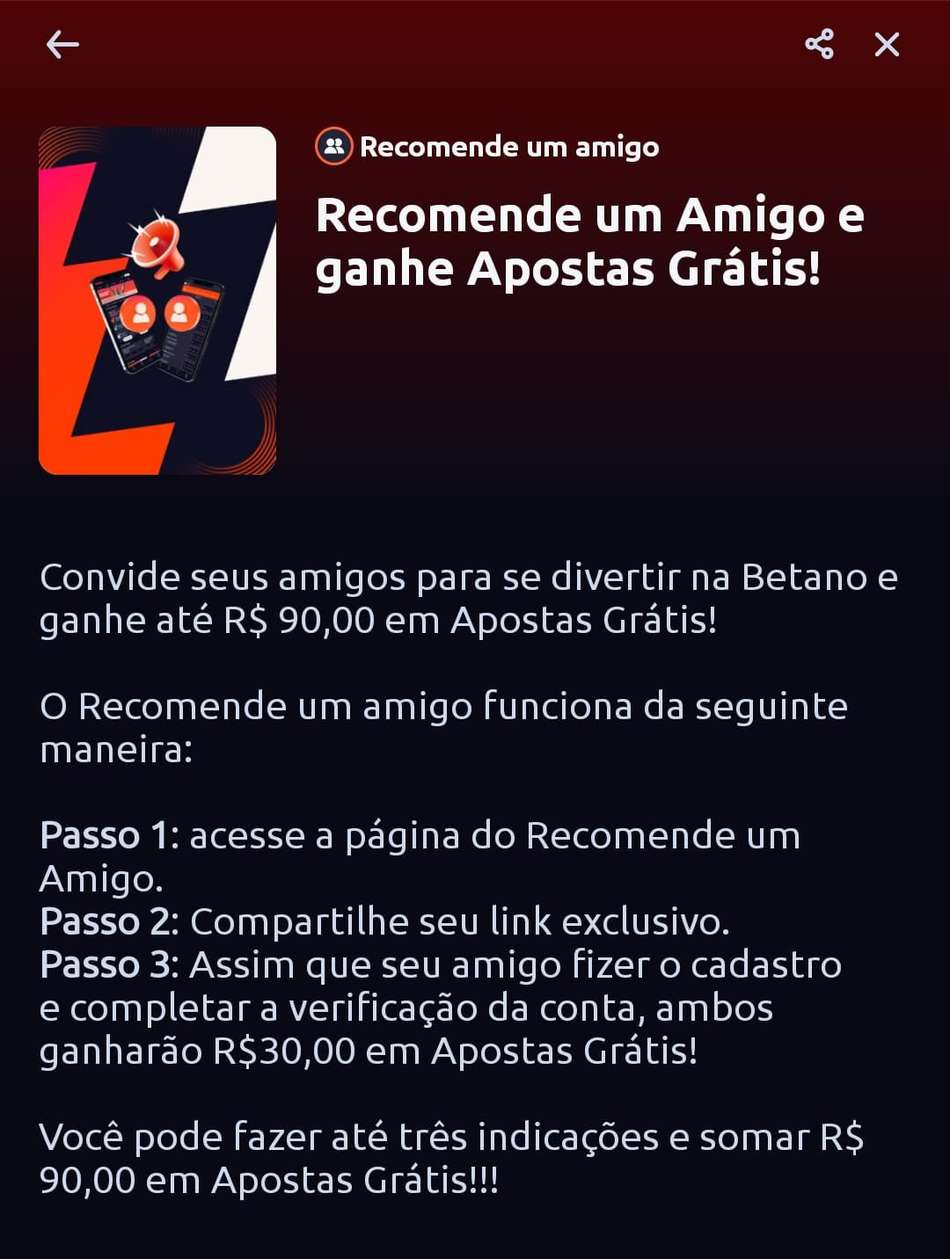 Captura de tela da página do programa de recomendação de amigos para se cadastrar com o código de indicação Betano.