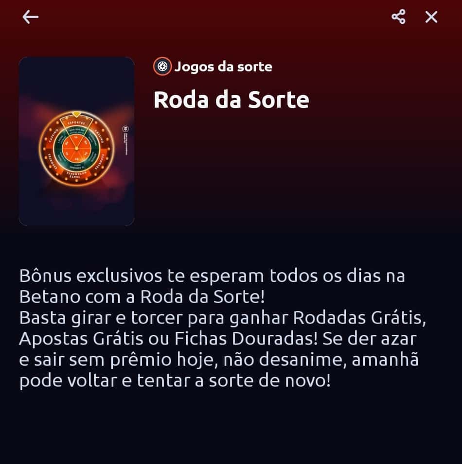 Captura de tela da vantagem diária Roda da Sorte da Betano com bônus de rodadas e apostas grátis.
