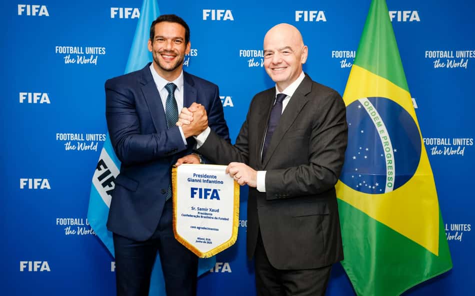 Samir Xaud, presidente da CBF e Gianni Infantino, presidente da Fifa