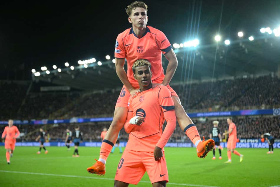 Yamal e Fermín comemorando o gol do Barcelona