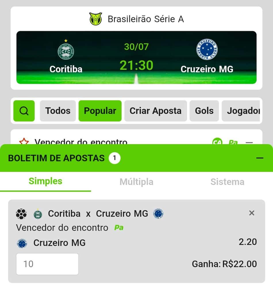 Captura de tela do Boletim de Apostas da F12 Bet.