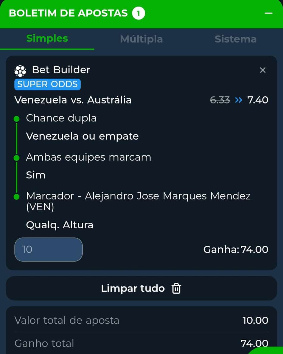 Captura de tela do boletim de apostas da BR4BET com o Bet Builder e Super Odds.