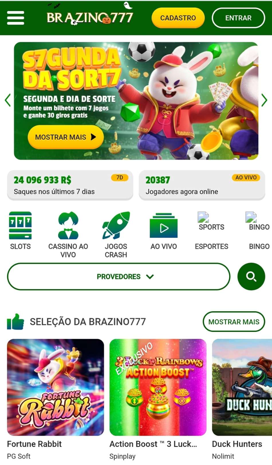 Captura de tela da página inicial da bet autorizada Brazino777.