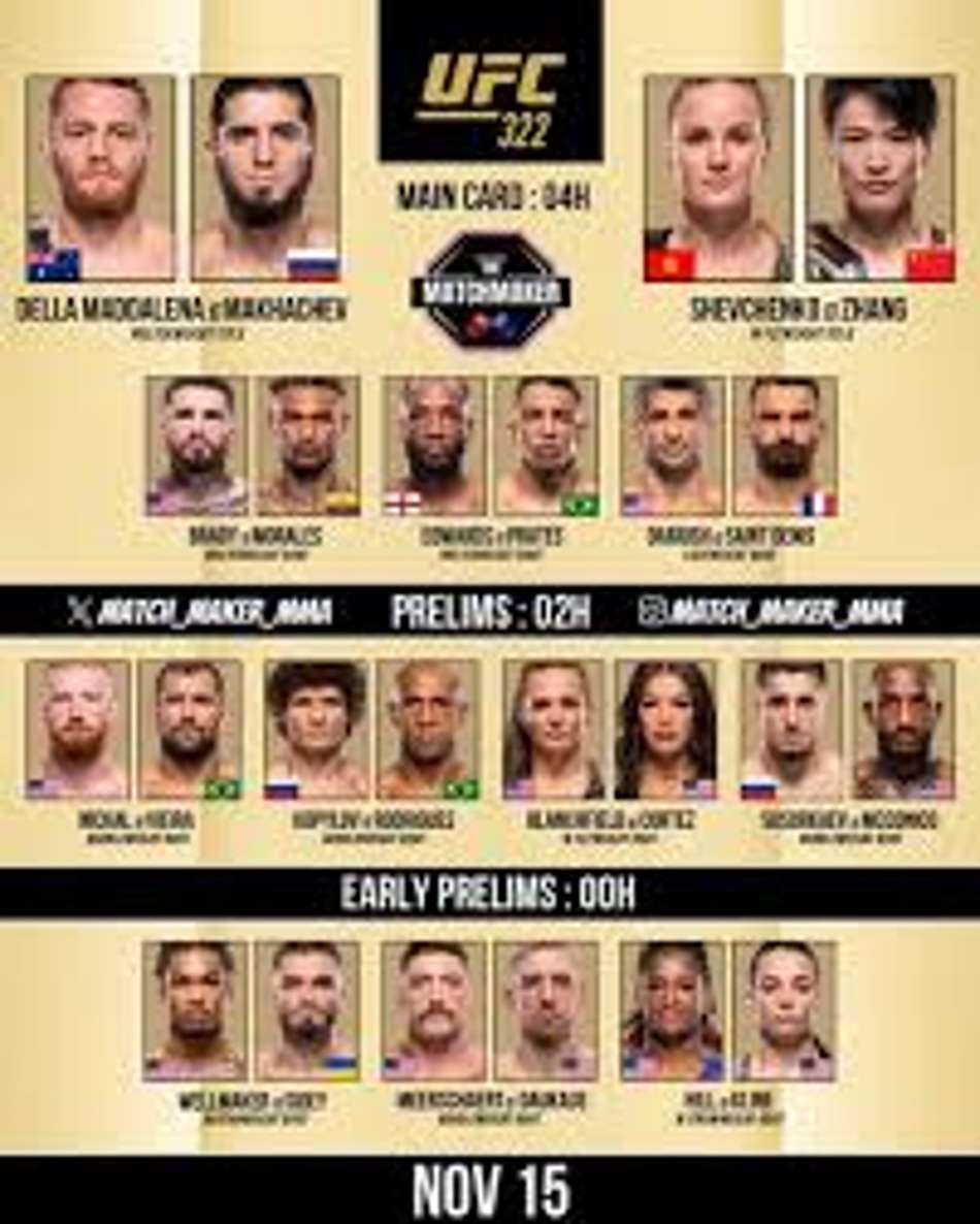Card oficial do UFC 322 (Foto: Divulgação/UFC)