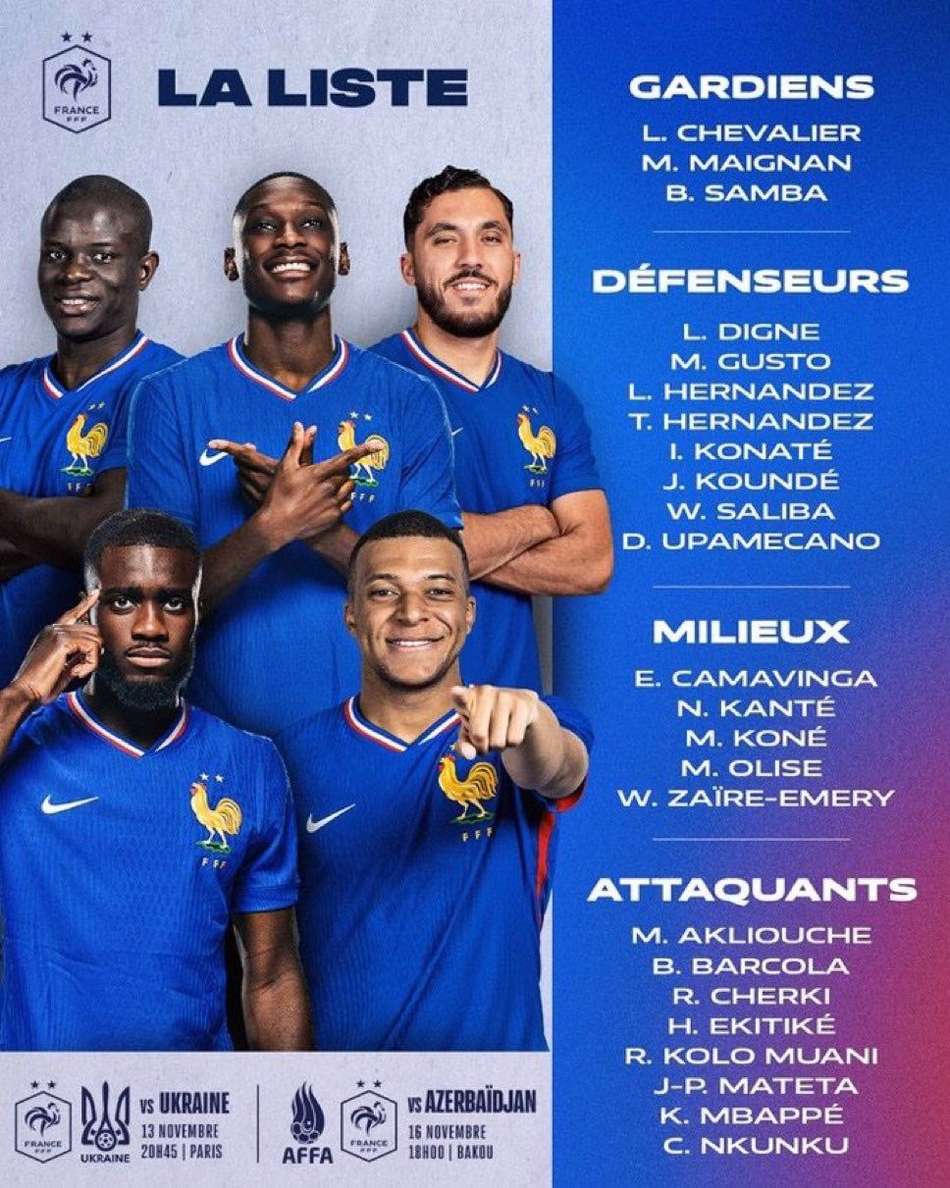 França divulga convocação para a Data Fifa de novembro (Foto: Divulgação/FFF)