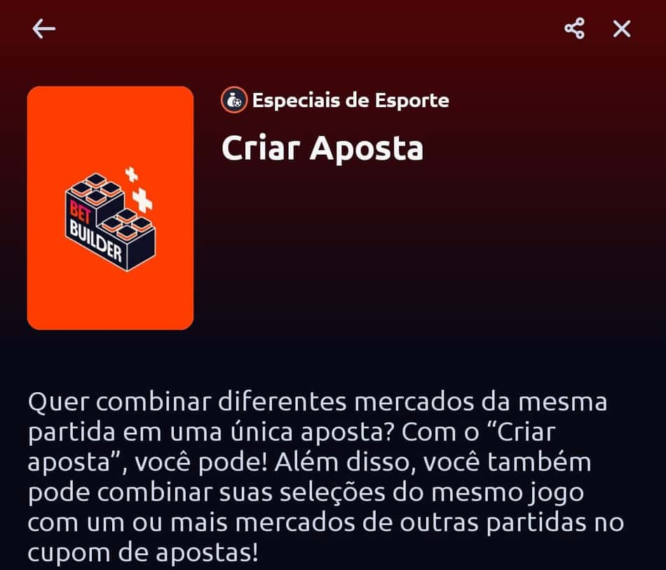 Captura de tela do recurso Criar Aposta no site da Betano