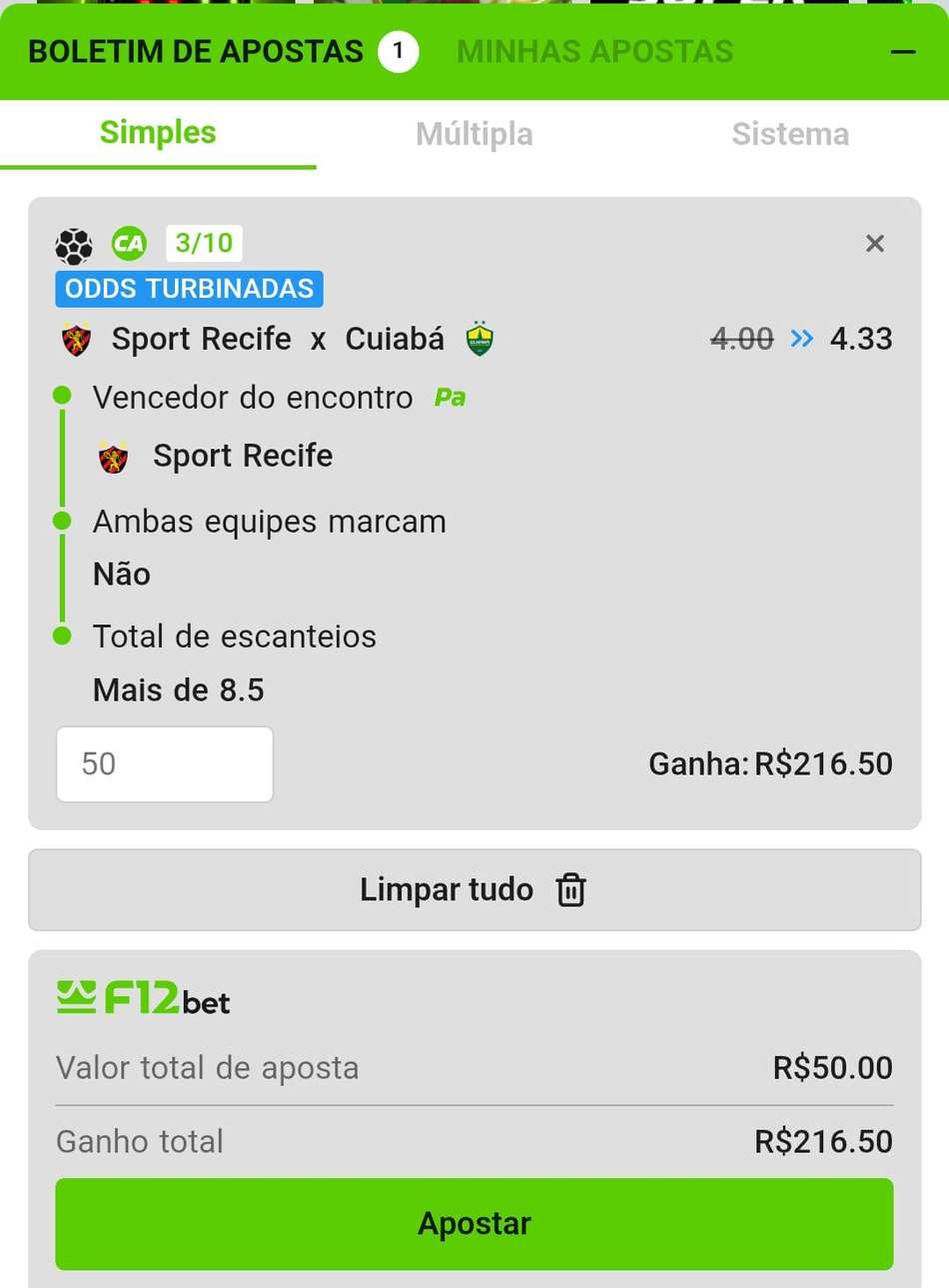 Captura da tela de Criar Aposta na F12 Bet.
