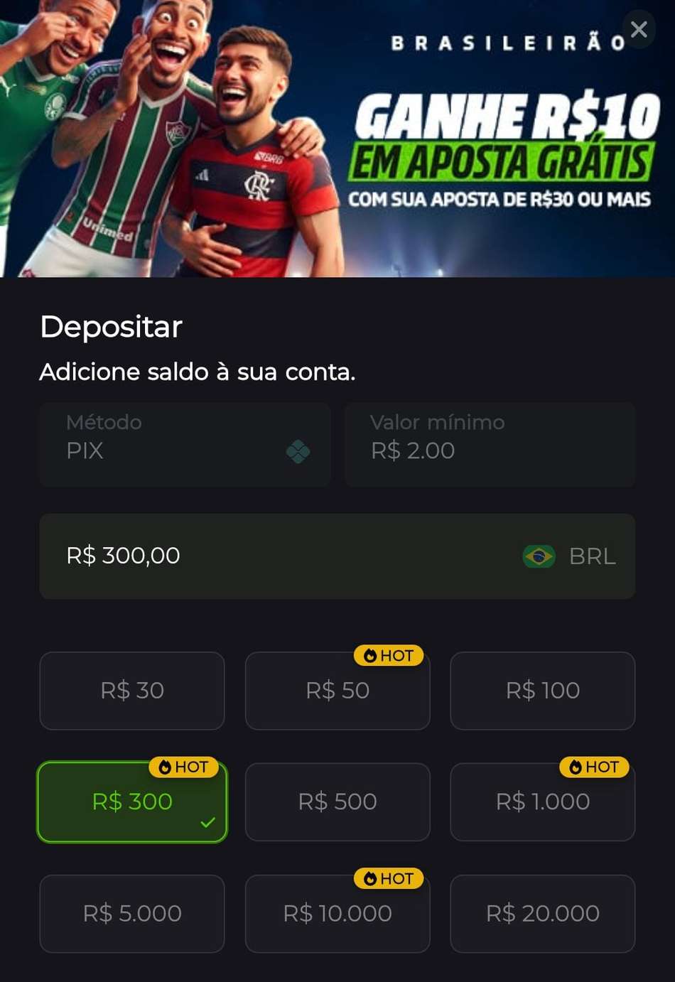 Captura de tela da página de depósito da F12 Bet.