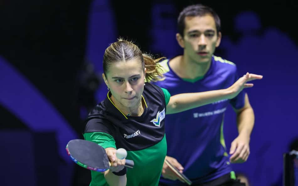 Hugo Calderano e Bruna Takahashi na dupla mista de Foz do Iguaçu (Foto: Abelardo Mendes Jr/ CalderanoTM)