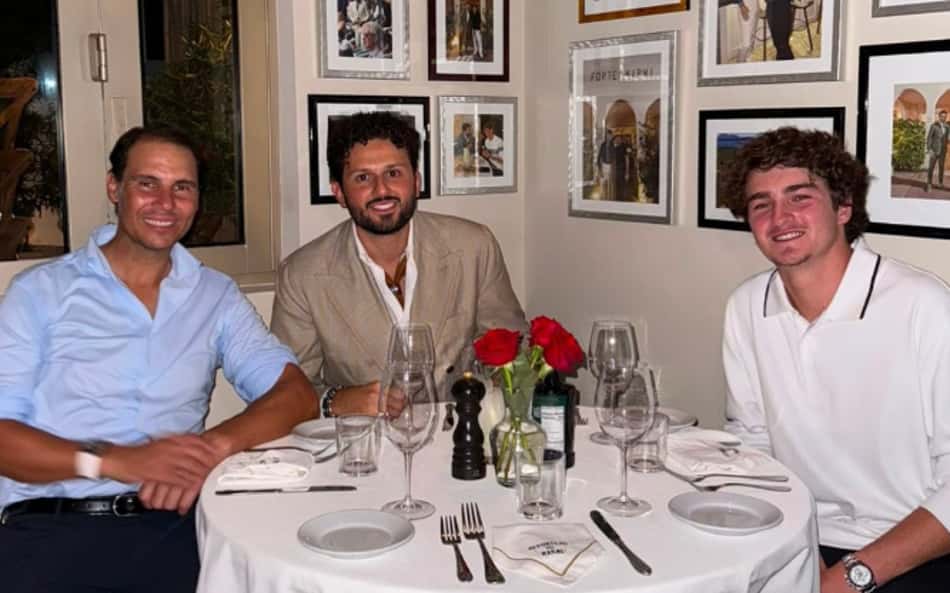 Rafael Nadal, o empresário Andrea Reitano e João Fonseca em Miami (Reprodução)