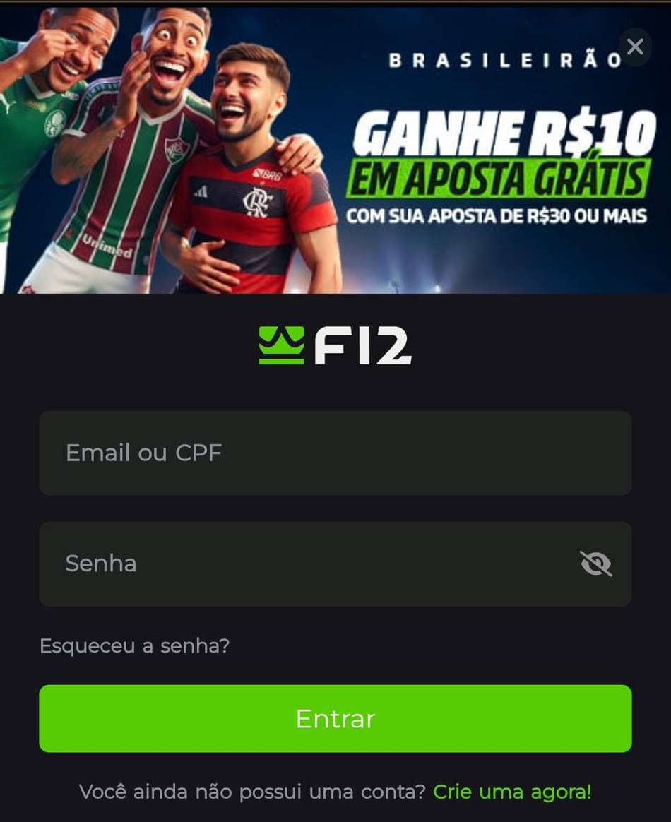Captura de tela da área de login F12 Bet.