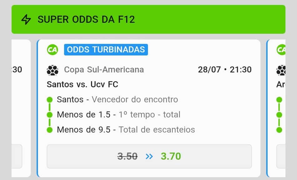 Captura de tela de odds aumentadas na F12 Bet.