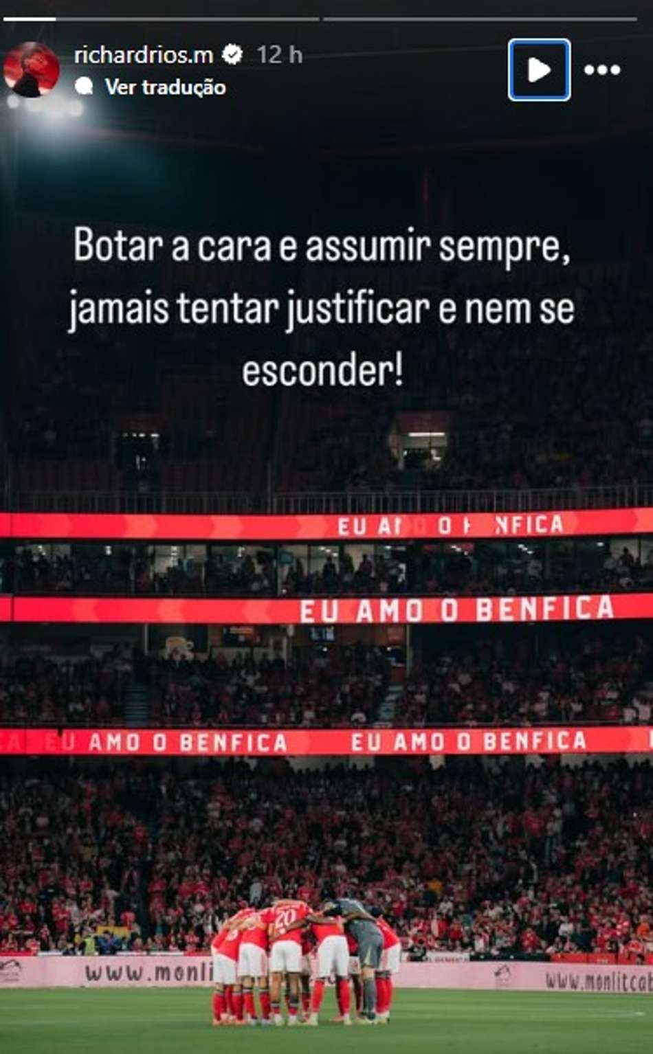 Richard Ríos se pronuncia após falha em empate do Benfica no Campeonato Português (Foto: Reprodução)