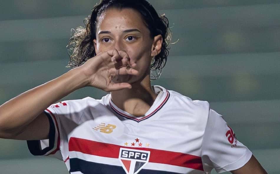 Serrana comemora gol pelo São Paulo. (Rebeca Reis/Agência Paulistão)
