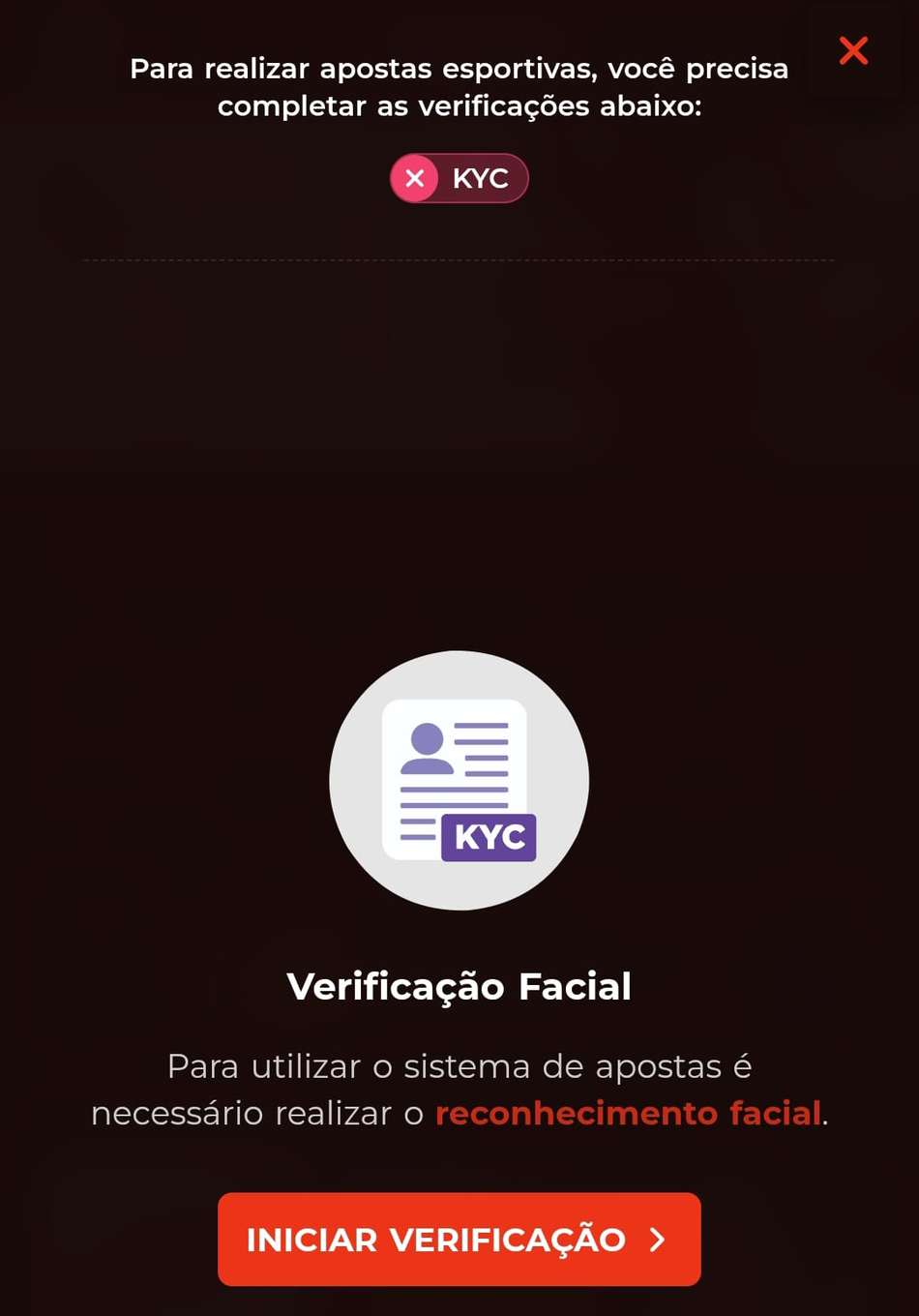 Captura da tela da verificação de identidade na casa de apostas BateuBet