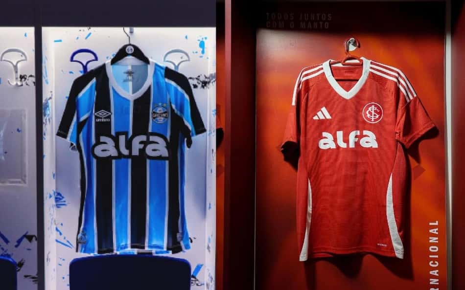 Arte com fotos de Grêmio e Internacional