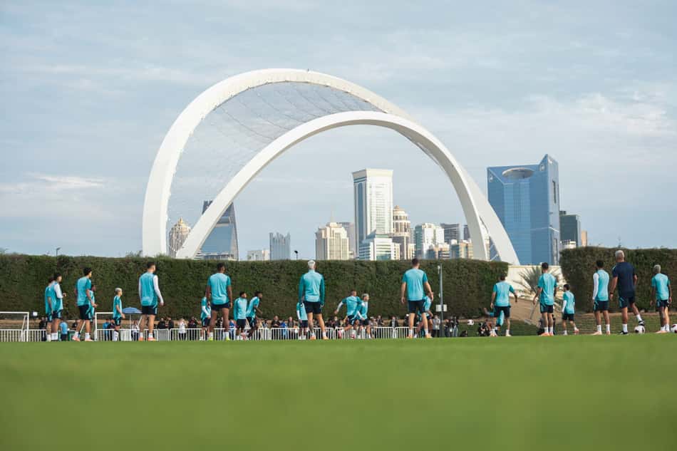 Jogadores do Flamengo em treino no Catar Foto:Adriano Fontes/Flamengo