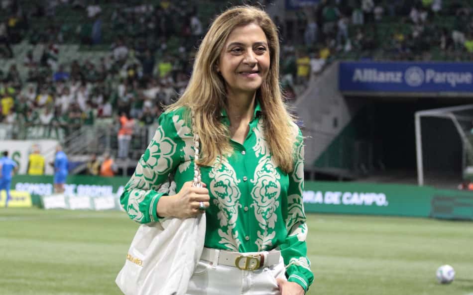 A presidenta Leila Pereira, durante partida entre Palmeiras e Fluminense,
