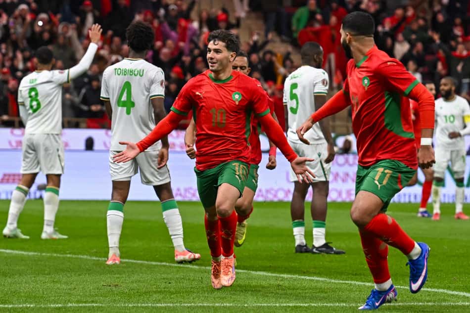Brahim Díaz celebra gol de Marrocos sobre Comores, na Copa Africana de Nações