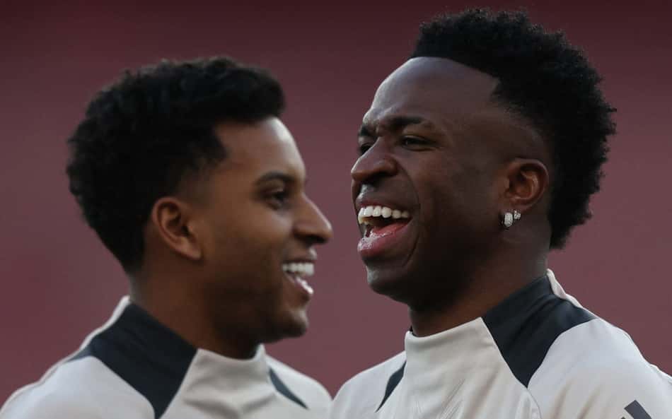 Rodrygo e Vini Jr juntos em treino do Real Madrid