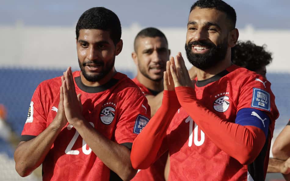 Salah comemora gol marcado pelo Egito contra Djibuti, nas Eliminatórias para a Copa do Mundo