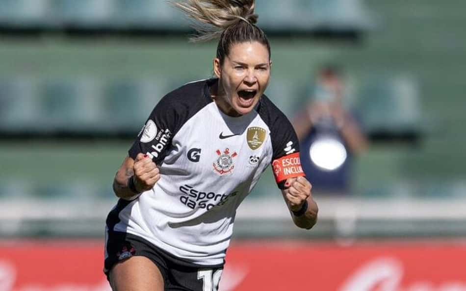 Gabi Zanotti comemora gol pelo Corinthians na Libertadores Feminina . (Foto: Conmebol/Divulgação)